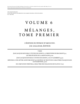 Couverture de Rousseau - Oeuvres 06 - Mélanges 1 (rousseauonline)